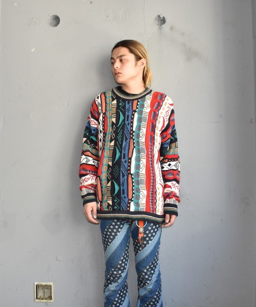 VINTAGE（ヴィンテージ）の「【ヴィンテージ古着】90's WATERFRONT 立体編み コットンニット（ニット/セーター・メンズ・マルチ・X-LARGE）」の3枚目の写真