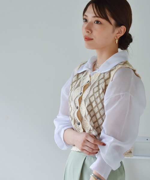 Cheri(シェリ)の「かぎ針編みニットベスト(ベスト・レディース・ネイビー/ブラック/ベージュ・FREE)」の1枚目の写真