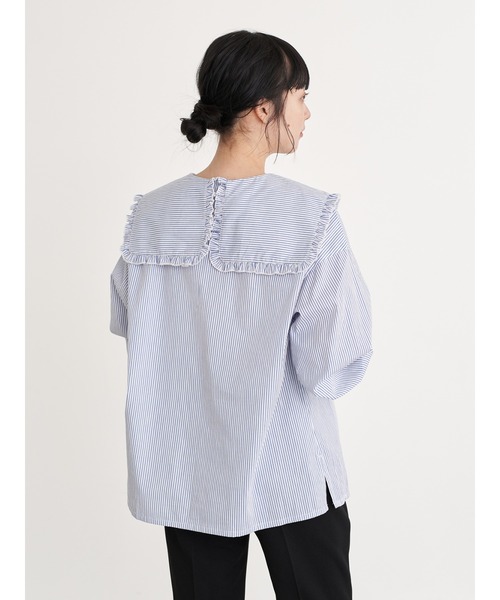 earth music&ecology（アースミュージックアンドエコロジー）の「【WEB限定】ビッグ衿ブラウス ＊（シャツ/ブラウス・レディース・ストライプ/ライトブルー/チェック/オフホワイト・FREE）」の5枚目の写真