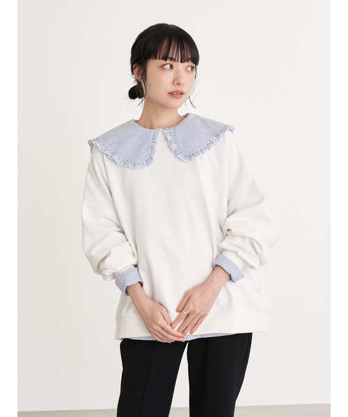 earth music&ecology（アースミュージックアンドエコロジー）の「【WEB限定】ビッグ衿ブラウス ＊（シャツ/ブラウス・レディース・ストライプ/ライトブルー/チェック/オフホワイト・FREE）」の12枚目の写真