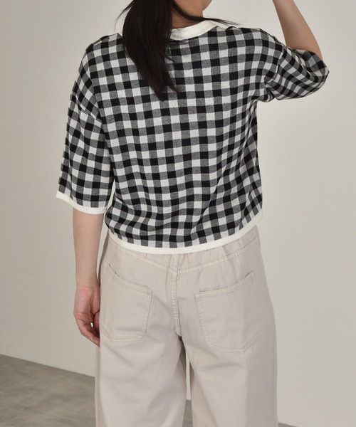 w closet(ダブルクローゼット)の「12Gギンガムジャガードカーディガン(カーディガン/ボレロ・レディース・オレンジ/ブラック×ホワイト/ブルー系その他/グリーン・FREE)」の15枚目の写真