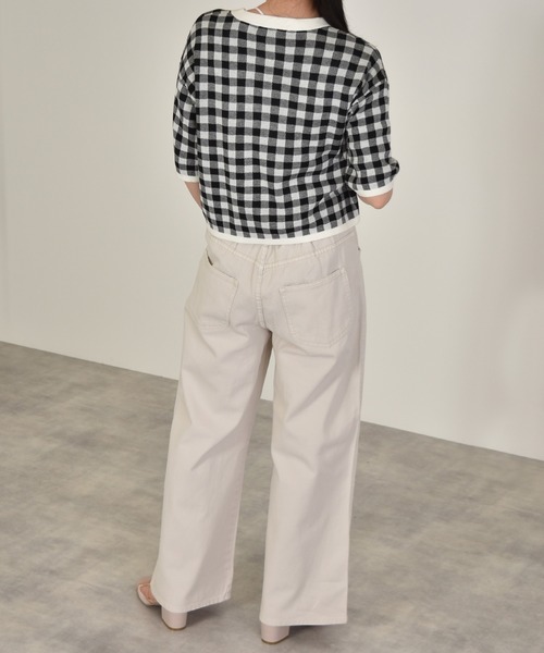 w closet(ダブルクローゼット)の「12Gギンガムジャガードカーディガン(カーディガン/ボレロ・レディース・オレンジ/ブラック×ホワイト/ブルー系その他/グリーン・FREE)」の14枚目の写真