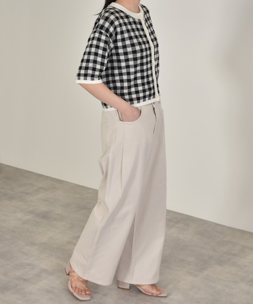 w closet(ダブルクローゼット)の「12Gギンガムジャガードカーディガン(カーディガン/ボレロ・レディース・オレンジ/ブラック×ホワイト/ブルー系その他/グリーン・FREE)」の11枚目の写真