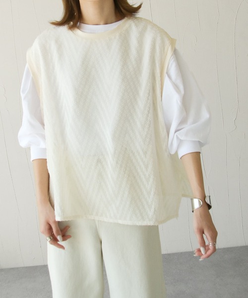 Chillfar（チルファー）の「総柄シースルーベスト（ベスト・レディース・ブラック/アイボリー/ホワイト/ブルー/グリーン・FREE）」の3枚目の写真