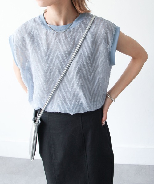 Chillfar（チルファー）の「総柄シースルーベスト（ベスト・レディース・ブラック/アイボリー/ホワイト/ブルー/グリーン・FREE）」の5枚目の写真