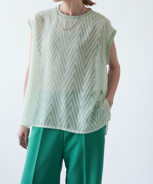 Chillfar（チルファー）の「総柄シースルーベスト（ベスト・レディース・ブラック/アイボリー/ホワイト/ブルー/グリーン・FREE）」の4枚目の写真