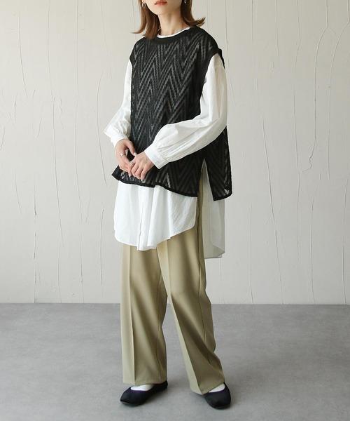 Chillfar（チルファー）の「総柄シースルーベスト（ベスト・レディース・ブラック/アイボリー/ホワイト/ブルー/グリーン・FREE）」の6枚目の写真