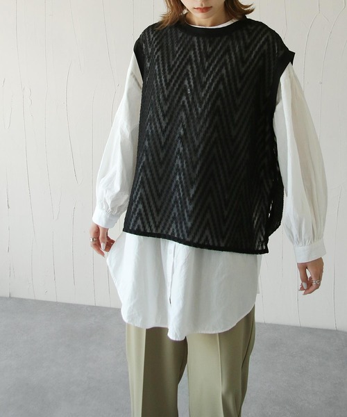 Chillfar（チルファー）の「総柄シースルーベスト（ベスト・レディース・ブラック/アイボリー/ホワイト/ブルー/グリーン・FREE）」の7枚目の写真