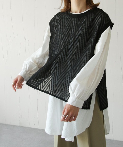 Chillfar（チルファー）の「総柄シースルーベスト（ベスト・レディース・ブラック/アイボリー/ホワイト/ブルー/グリーン・FREE）」の8枚目の写真