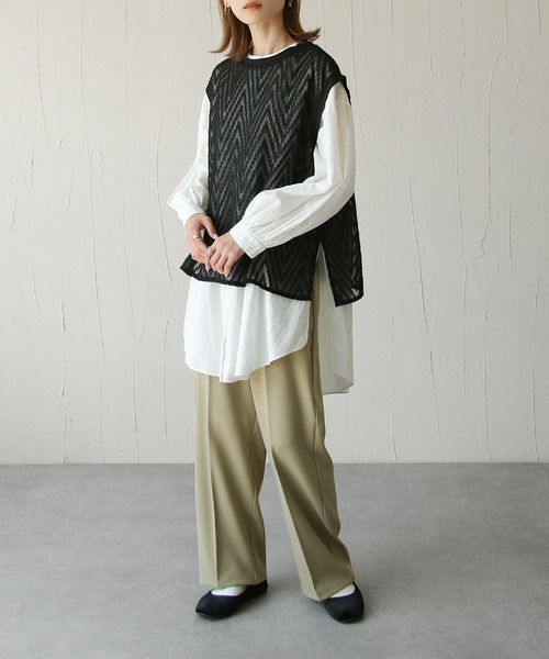 Chillfar（チルファー）の「総柄シースルーベスト（ベスト・レディース・ブラック/アイボリー/ホワイト/ブルー/グリーン・FREE）」の9枚目の写真