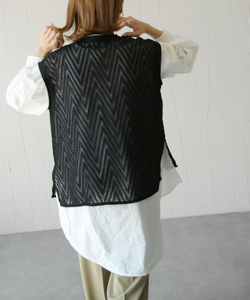 Chillfar（チルファー）の「総柄シースルーベスト（ベスト・レディース・ブラック/アイボリー/ホワイト/ブルー/グリーン・FREE）」の11枚目の写真