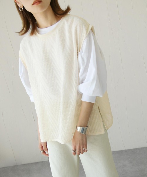 Chillfar（チルファー）の「総柄シースルーベスト（ベスト・レディース・ブラック/アイボリー/ホワイト/ブルー/グリーン・FREE）」の13枚目の写真