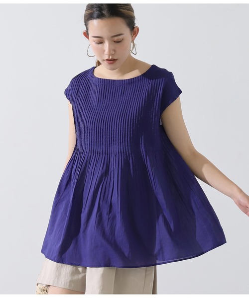 Alluge（アルージュ）の「コットンボイルピンタックチュニック（チュニック・レディース・オフホワイト/ブルー/ブラック・FREE）」の3枚目の写真