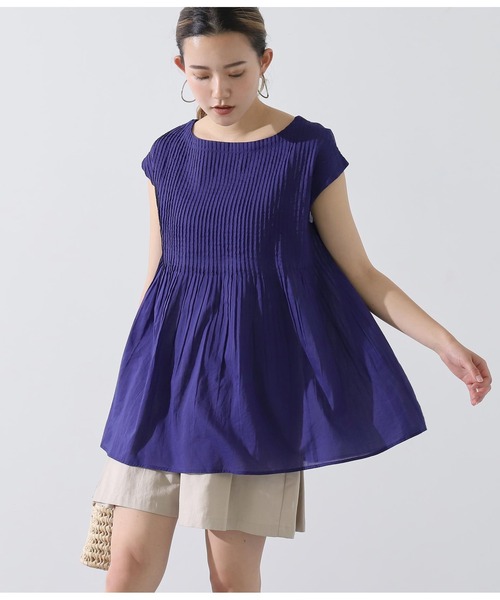 Alluge（アルージュ）の「コットンボイルピンタックチュニック（チュニック・レディース・オフホワイト/ブルー/ブラック・FREE）」の14枚目の写真