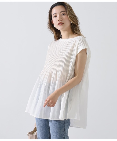 Alluge（アルージュ）の「コットンボイルピンタックチュニック（チュニック・レディース・オフホワイト/ブルー/ブラック・FREE）」の8枚目の写真