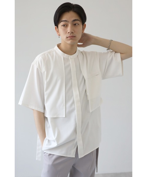 CREARE -LINO-（クレアーレリノ）の「サイドベルト レイヤードベスト バンドカラーとろみシャツ（シャツ/ブラウス・メンズ・ホワイト/ブラック/ベージュ・M/L）」の4枚目の写真