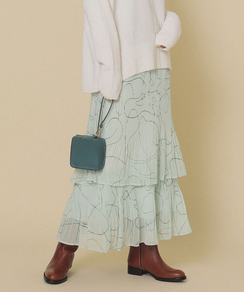 Ray BEAMS（レイビームス）の「Ray BEAMS / ライン プリント プリーツ スカート（スカート・レディース・ホワイト/ミント・ONE SIZE）」の2枚目の写真