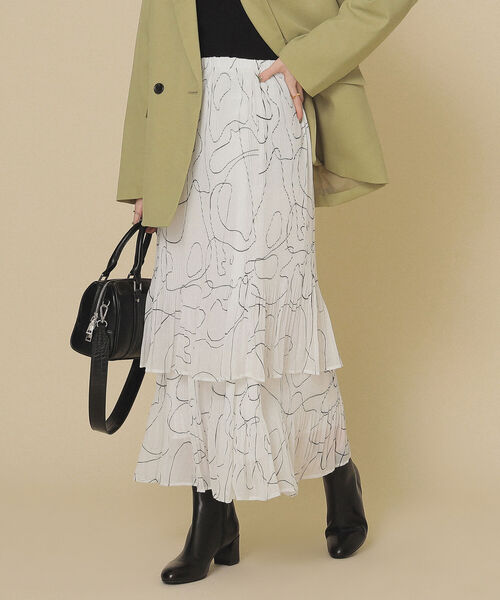 Ray BEAMS（レイビームス）の「Ray BEAMS / ライン プリント プリーツ スカート（スカート・レディース・ホワイト/ミント・ONE SIZE）」の3枚目の写真