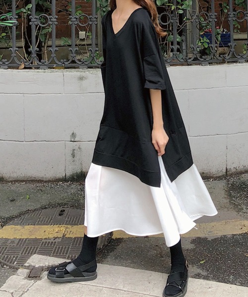 meJane(ミージェーン)の「レイヤード風Aライン切り替えワンピース【ZOZOTOWN限定】(ワンピース・レディース・ブラック・FREE)」の6枚目の写真