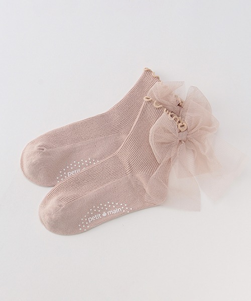 petit main（プティマイン）の「チュールリボンクルーソックス（ソックス/靴下・キッズ・ライトベージュ/ライトピンク/グレー・S/SS/L/M）」の3枚目の写真
