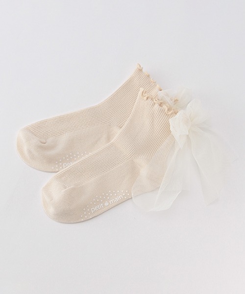 petit main（プティマイン）の「チュールリボンクルーソックス（ソックス/靴下・キッズ・ライトベージュ/ライトピンク/グレー・S/SS/L/M）」の2枚目の写真