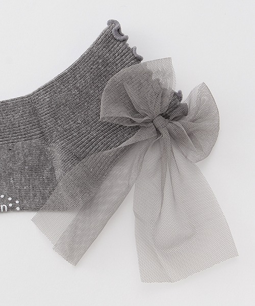 petit main（プティマイン）の「チュールリボンクルーソックス（ソックス/靴下・キッズ・ライトベージュ/ライトピンク/グレー・S/SS/L/M）」の4枚目の写真