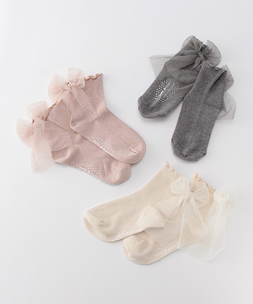 petit main（プティマイン）の「チュールリボンクルーソックス（ソックス/靴下・キッズ・ライトベージュ/ライトピンク/グレー・S/SS/L/M）」の8枚目の写真