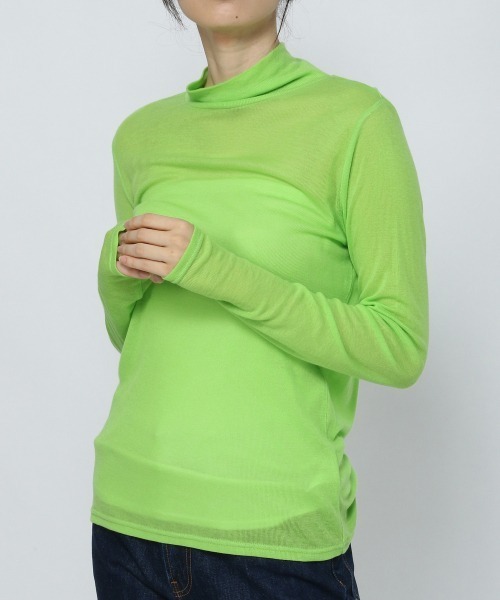 LOWRYS FARM（ローリーズファーム）の「シアーテレコカラータートルＬＳ　229928（Tシャツ/カットソー・レディース・ホワイト/ブラック/グレー/グリーン・FREE）」の4枚目の写真