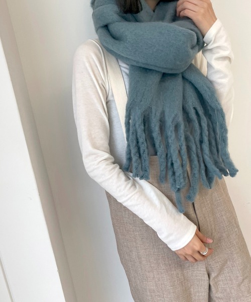 CANAL JEAN（キャナルジーン）の「via j(ヴィアジェイ) フリンジストール（ストール/ショール・レディース・ホワイト/ライトグレー/ブラウン/グレー/ブルー/ライトブラウン/モカ/キャメル・ONE SIZE）」の9枚目の写真