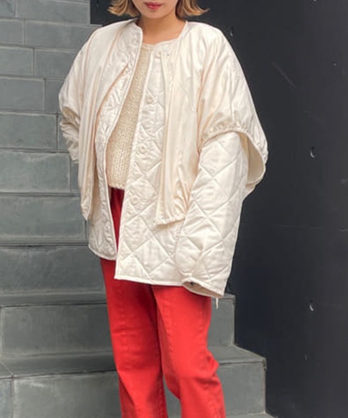 w closet（ダブルクローゼット）の「レイヤードキルティングジャケット（ダウンジャケット/コート・レディース・ブラック/アイボリー/ライトベージュ・FREE）」の2枚目の写真