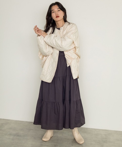 w closet（ダブルクローゼット）の「レイヤードキルティングジャケット（ダウンジャケット/コート・レディース・ブラック/アイボリー/ライトベージュ・FREE）」の8枚目の写真