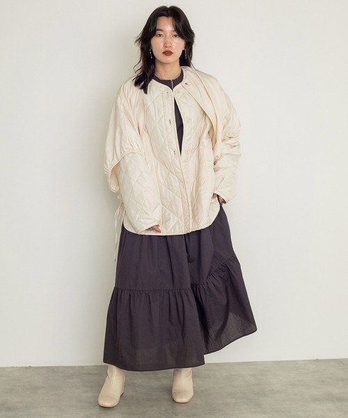 w closet（ダブルクローゼット）の「レイヤードキルティングジャケット（ダウンジャケット/コート・レディース・ブラック/アイボリー/ライトベージュ・FREE）」の14枚目の写真