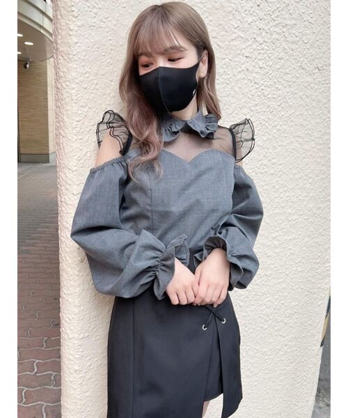 EATME（イートミー）の「チュールコンビラッフルブラウス（シャツ/ブラウス・レディース・ブラック/オフホワイト/その他1・FREE）」の6枚目の写真