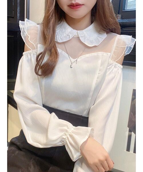 EATME（イートミー）の「チュールコンビラッフルブラウス（シャツ/ブラウス・レディース・ブラック/オフホワイト/その他1・FREE）」の5枚目の写真