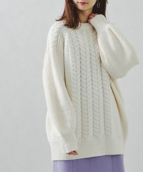 acro(アクロ)の「ラグランケーブルオーバーシルエットニット/AC1234(ニット/セーター・レディース・グリーン/オレンジ/ホワイト・フリ-)」の7枚目の写真