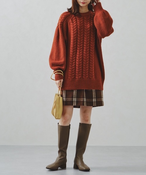 acro(アクロ)の「ラグランケーブルオーバーシルエットニット/AC1234(ニット/セーター・レディース・グリーン/オレンジ/ホワイト・フリ-)」の5枚目の写真