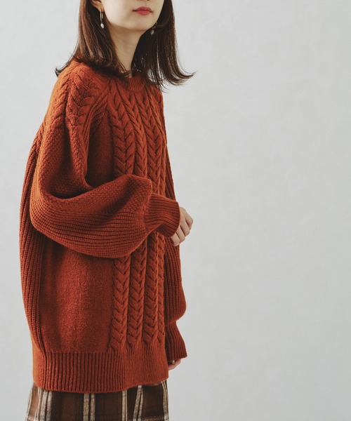 acro(アクロ)の「ラグランケーブルオーバーシルエットニット/AC1234(ニット/セーター・レディース・グリーン/オレンジ/ホワイト・フリ-)」の10枚目の写真