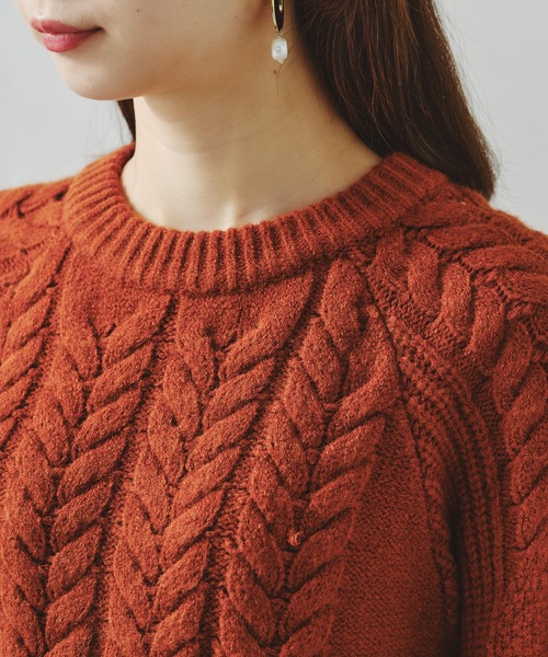acro(アクロ)の「ラグランケーブルオーバーシルエットニット/AC1234(ニット/セーター・レディース・グリーン/オレンジ/ホワイト・フリ-)」の4枚目の写真