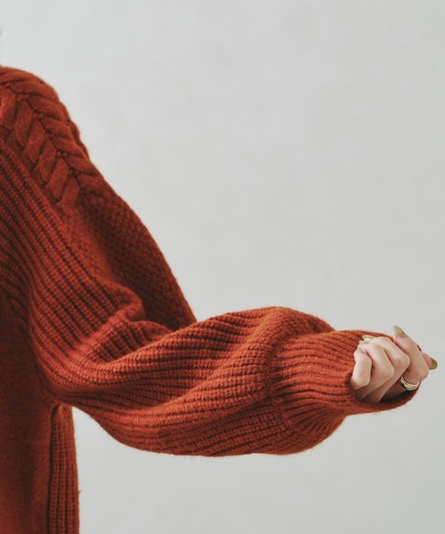 acro(アクロ)の「ラグランケーブルオーバーシルエットニット/AC1234(ニット/セーター・レディース・グリーン/オレンジ/ホワイト・フリ-)」の8枚目の写真