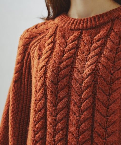 acro(アクロ)の「ラグランケーブルオーバーシルエットニット/AC1234(ニット/セーター・レディース・グリーン/オレンジ/ホワイト・フリ-)」の12枚目の写真