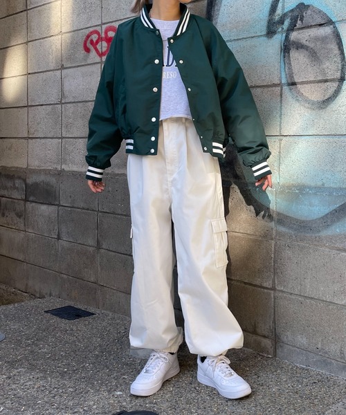 WEGO（ウィゴー）の「WEGO/ラインリブショートスタジャン（スタジャン・レディース・グリーン/ホワイト/ブラック・FREE）」の12枚目の写真