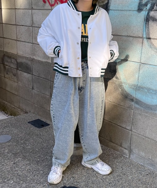 WEGO（ウィゴー）の「WEGO/ラインリブショートスタジャン（スタジャン・レディース・グリーン/ホワイト/ブラック・FREE）」の4枚目の写真