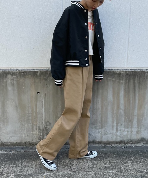 WEGO（ウィゴー）の「WEGO/ラインリブショートスタジャン（スタジャン・レディース・グリーン/ホワイト/ブラック・FREE）」の9枚目の写真