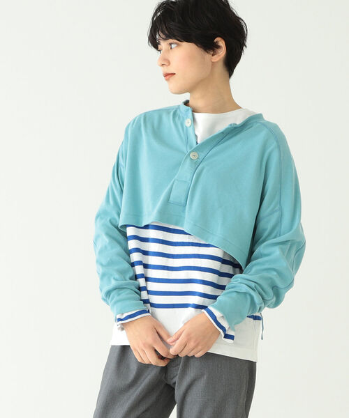 BEAMS BOY(ビームスボーイ)の「BEAMS BOY / ミリタリー リブ ショート ヘンリーネック(Tシャツ/カットソー・レディース・チャコールグレー/ブルー系その他/ホワイト系その他7・ONE SIZE)」の11枚目の写真