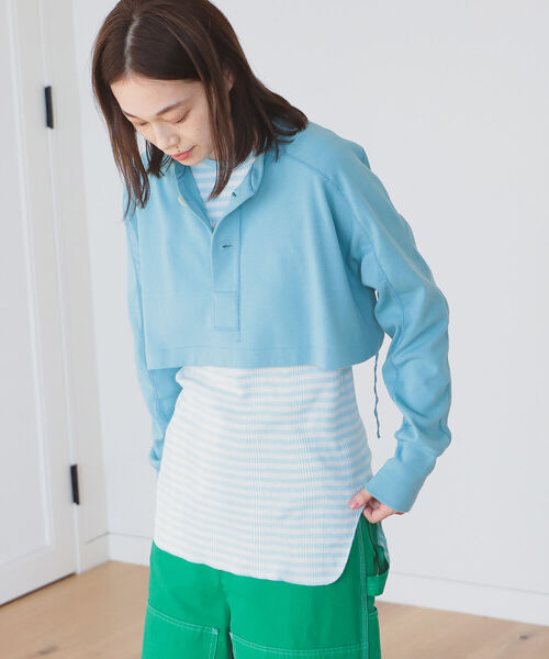 BEAMS BOY(ビームスボーイ)の「BEAMS BOY / ミリタリー リブ ショート ヘンリーネック(Tシャツ/カットソー・レディース・チャコールグレー/ブルー系その他/ホワイト系その他7・ONE SIZE)」の7枚目の写真