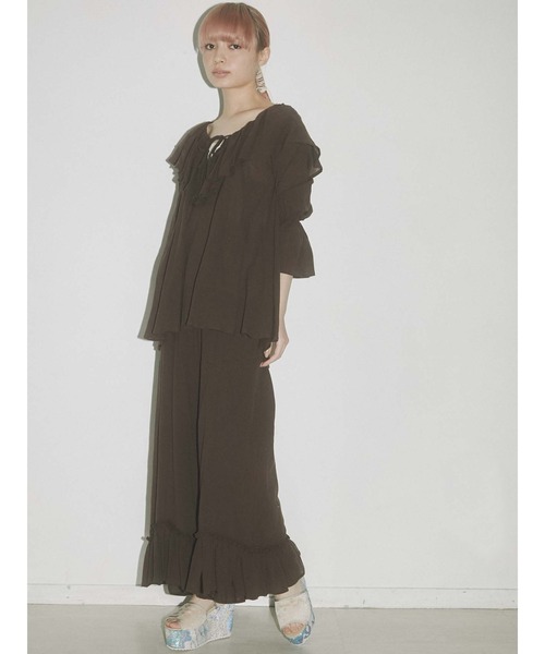 merry jenny（メリージェニー）の「cottonリラクシーフレアフレアパンツ（その他パンツ・レディース・ブラック/オフホワイト/ブラウン・FREE）」の13枚目の写真