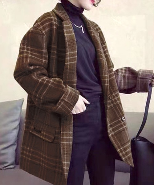 セール】レディース メルトン風チェック柄テーラードジャケット
