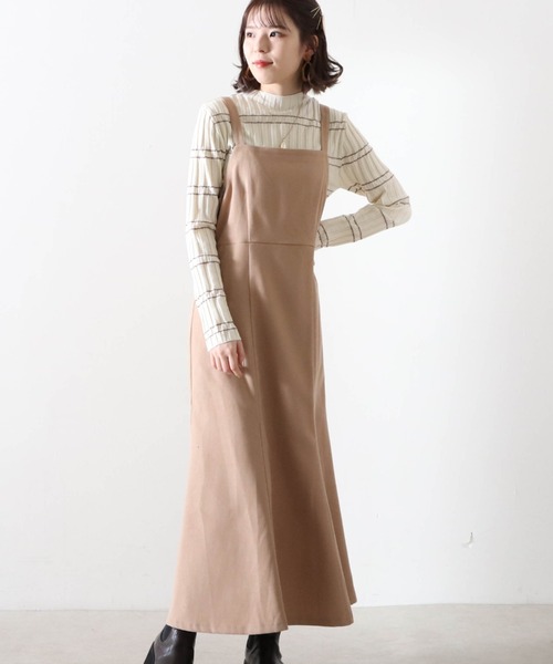 Cheek（チーク）の「インナーニットトップス＋マーメイドジャンスカ（ジャンパースカート・レディース・ブラック/ベージュ・MEDIUM）」の2枚目の写真