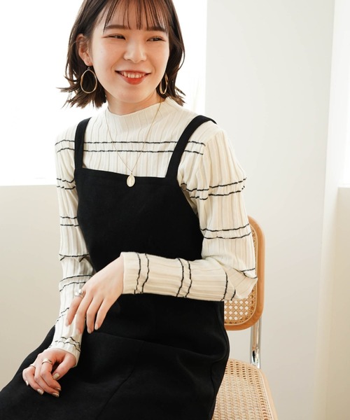 Cheek（チーク）の「インナーニットトップス＋マーメイドジャンスカ（ジャンパースカート・レディース・ブラック/ベージュ・MEDIUM）」の20枚目の写真