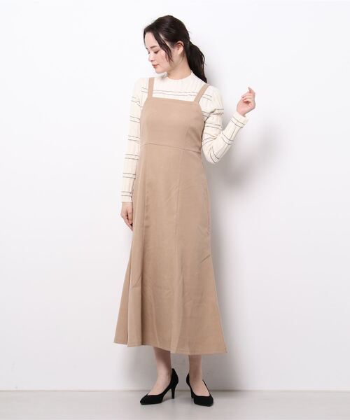 Cheek（チーク）の「インナーニットトップス＋マーメイドジャンスカ（ジャンパースカート・レディース・ブラック/ベージュ・MEDIUM）」の3枚目の写真